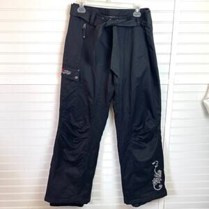Kemper Women’s Ski/Snow Board Pants Solid Black Ext & Lace Print Inside Size L